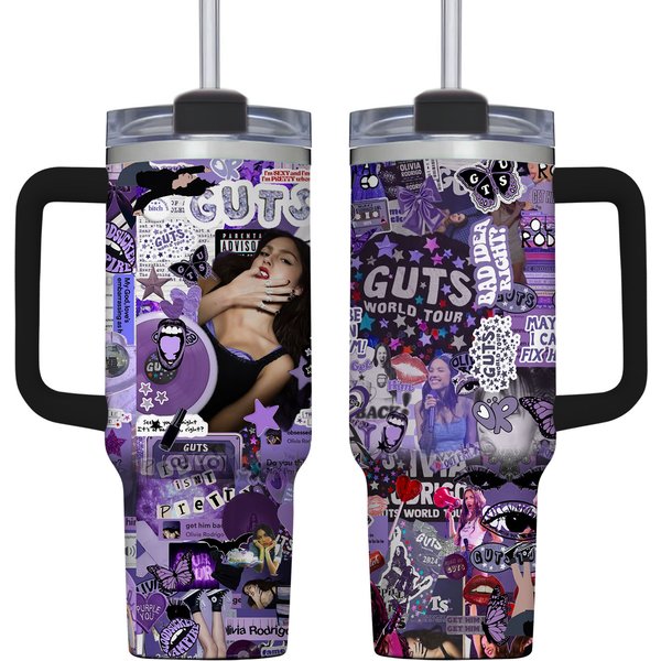 Olivia Rodrigo 40Oz Tumbler, Guts World Tour Tumbler, Guts Tour 2024 Tumbler Cups, Olivia Rodrigo Merch, Stainless Steel Tumbler-image
