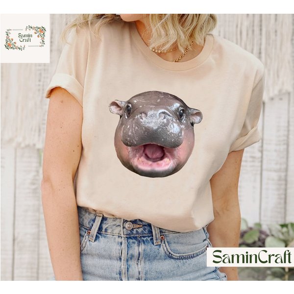 Cute Moo Deng Bouncy Pig Shirt | Adorable Baby Hippo Tee For Kids-image
