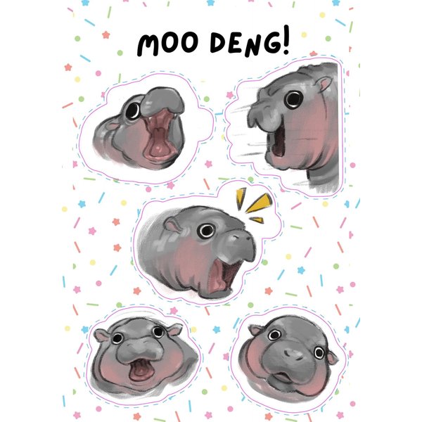 Moo Deng-Baby Hippo-Stickers-Sticker Sheet-image