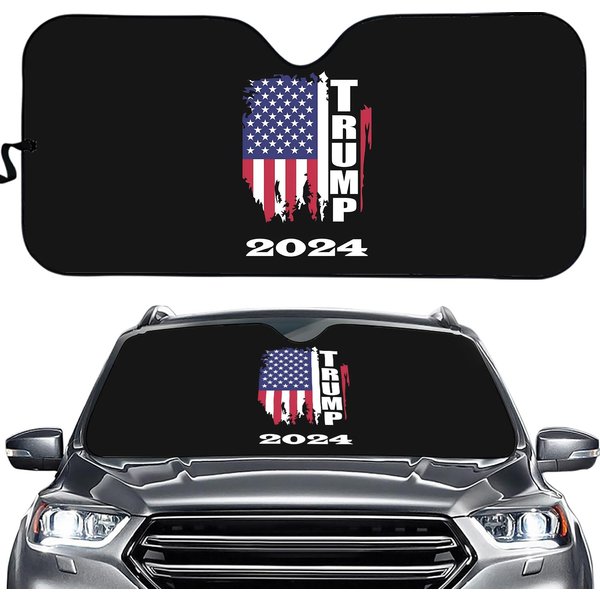 Vintage American Flag Trump 2024 For President Car Windshield Sun Shade-image