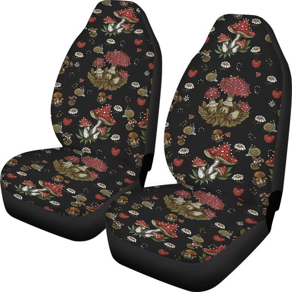 Cottagecore Black Mushroom Car Seat Cover Set-image