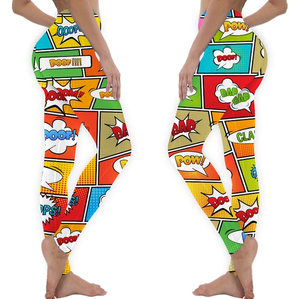 Comic Book Print Leggings - Pop Art Yoga Pants-image