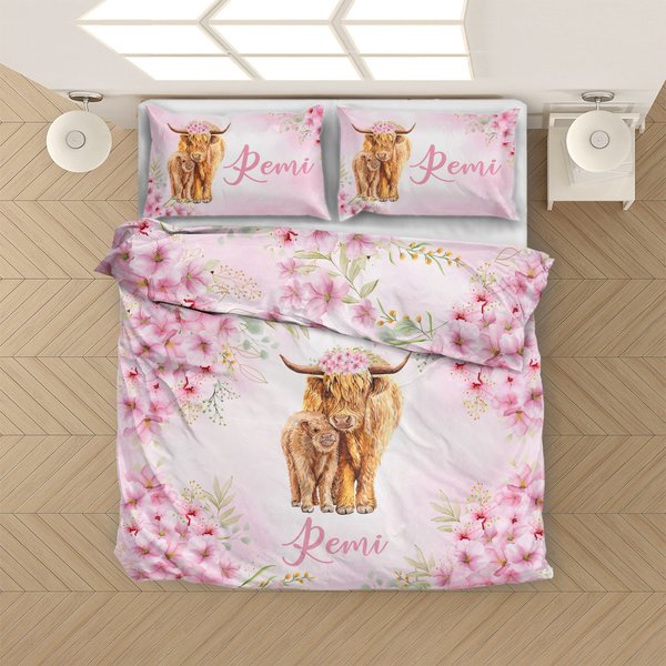 Highland Cow Girl Personalized Bedding Set-image