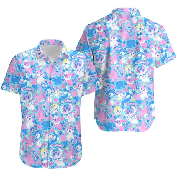 Sylveon Hawaiian Button Up Shirt Sylveon Shirt Gift-image