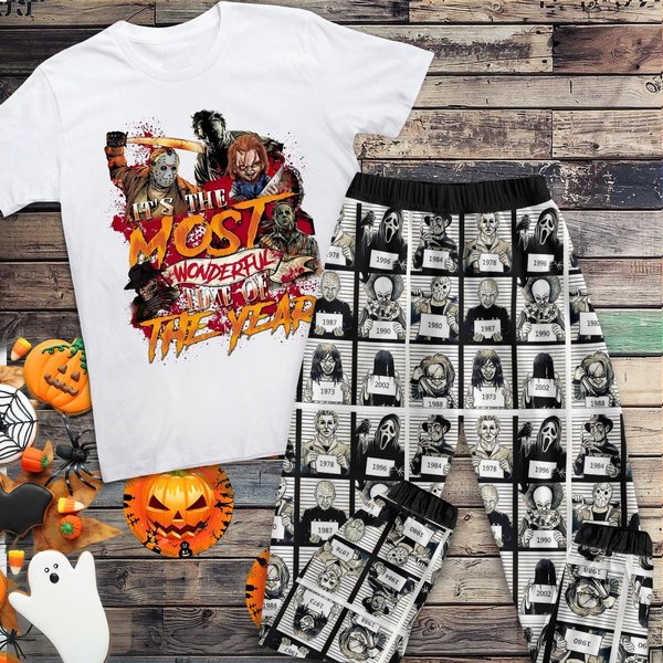 Characters Horror Movie Pajamas Set, Horror Movie Halloween Pajamas Set-image