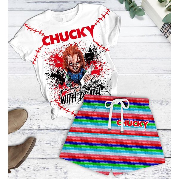Halloween Chucky Doll T-Shirt/Shorts, Horror Pajamas Set, Scary Killers Shirt, Halloween Characters Costume-image