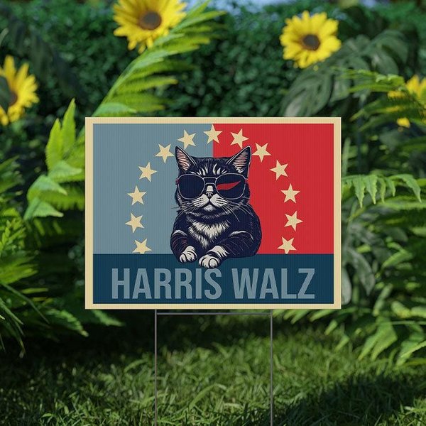 Cat Lady Harris Walz 2024 Yard Sign-image