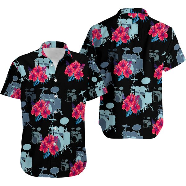 Drum Flower Hawaiian Shirt, Drum Tropical Vintage Hawaiian Shirt-image