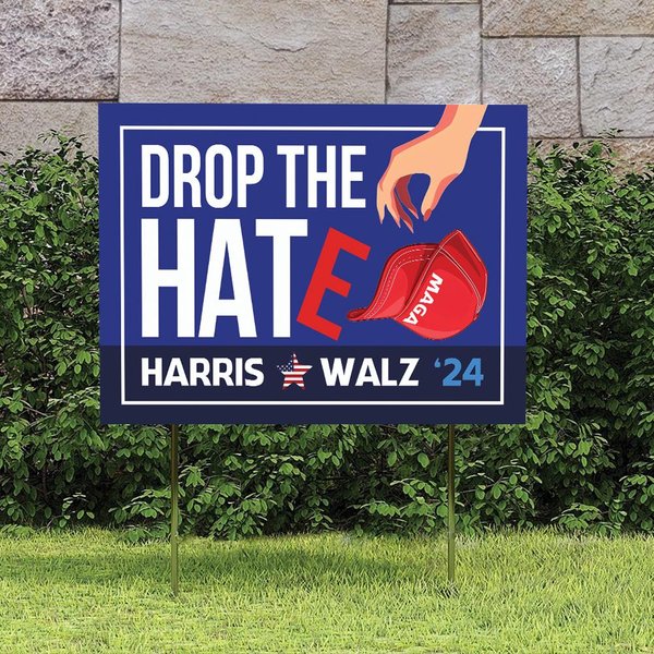 Drop The Hate Double-Sided Yard Sign, Harris Walz 2024 Yard Sign-image
