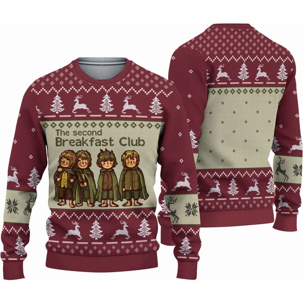 Second Breakfast Club Hobbites Lotr Christmas Premium Ugly-image