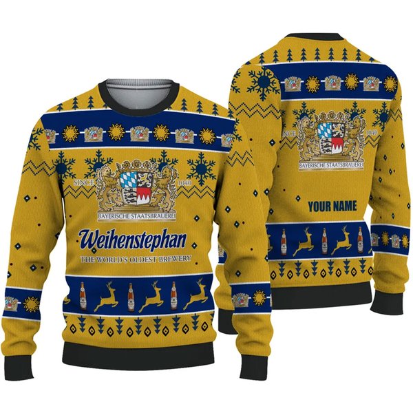 Personalized Funny Weihenstephan Beer Ugly Christmas 3D Sweater-image