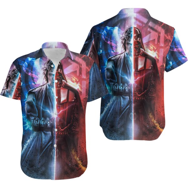 Red And Blue Hawaiian Shirt, Space Warrior Fight Aloha Hawaiian Shirt-image