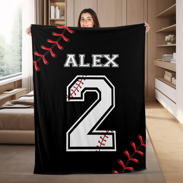 Personalized Baseball Blanket, Custom Name Number Soft Sherpa, Fleece Blankets-image