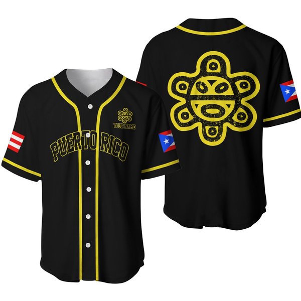 Taino Sun Puerto Rico Custom Name Baseball Jersey Shirt 3D-image