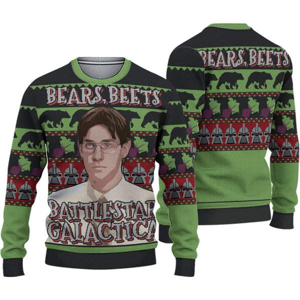 Jim Halpert Bears Beets Battlestar Galactica Ugly Christmas Sweatshirt-image