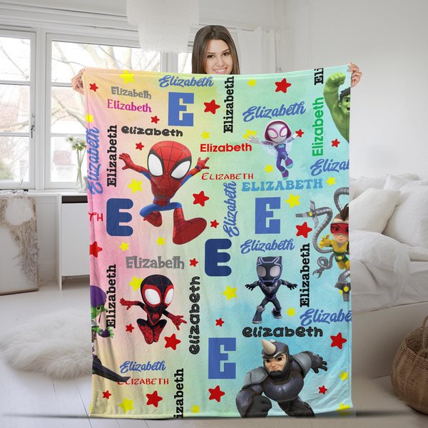 Personalized Spidey And Amazing Friends Fleece Blanket, Cartoon Character Blanket-image