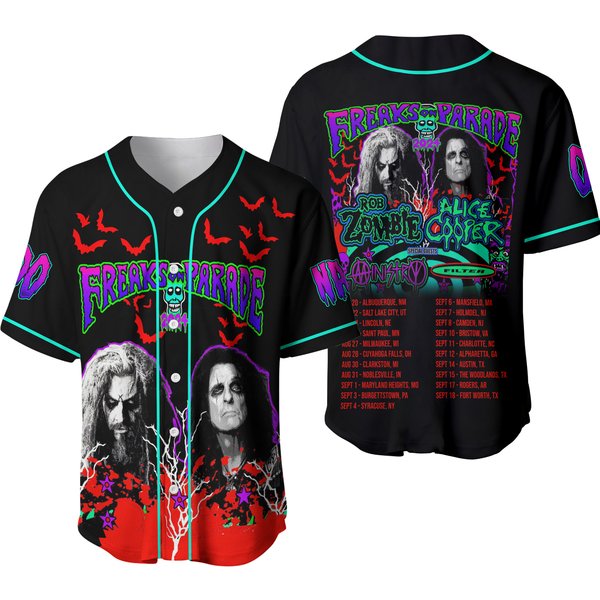 Rob Zombie And Alice Cooper’S Freaks On Parade Tour 2024 Baseball Jersey Shirt-image