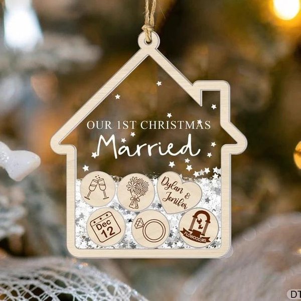 Our First Christmas Married Shaker Ornament, Wedding Christmas Ornament-image