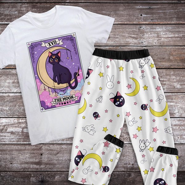 Luna Cat Sailor Moon Pajamas Set, Personalized Family Pajamas, Family Christmas Pajamas Set.