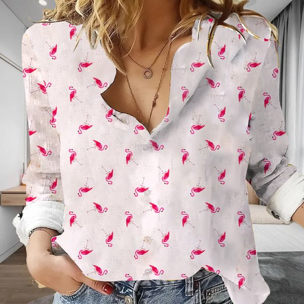 Flamingo Women/men Casual Shirt, Flamingo Pattern Casual Blouse