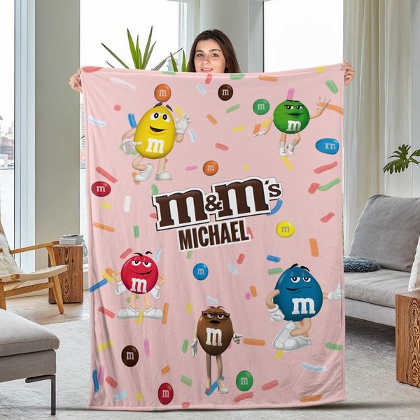 Personalized M And M Blanket, M&M's World Fleece Blanket, M And M Candy Couch Sofa Blanket-image