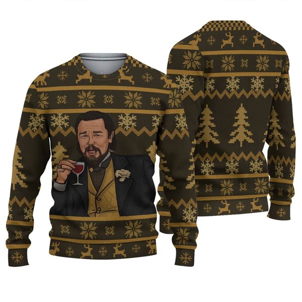 Leonardo Dicaprio Laughing Meme Christmas Knitted Ugly 3D Sweater-image