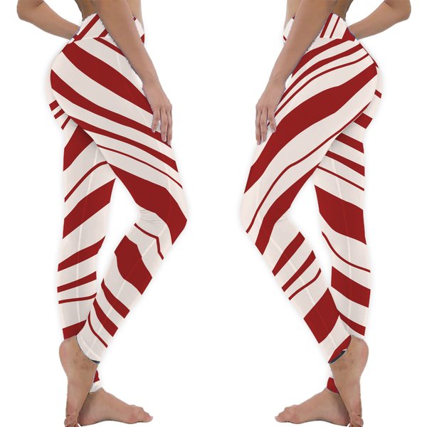 Candy Cane High Waisted Leggings | Christmas Leggings-image
