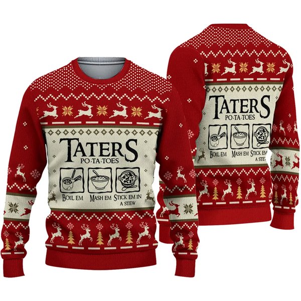 Taters Potatoes Lord Of The Rings Ugly Knitted Christmas Sweatshirt-image