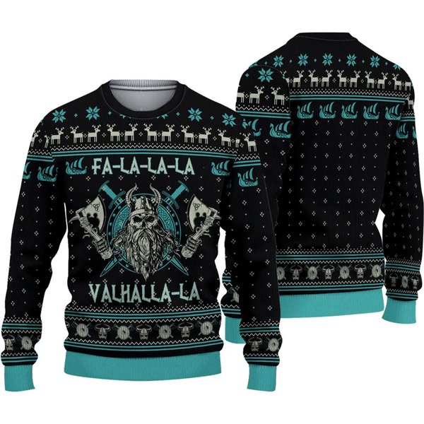 3d Vikingss Fa La La Teal Ugly Christmas Sweater