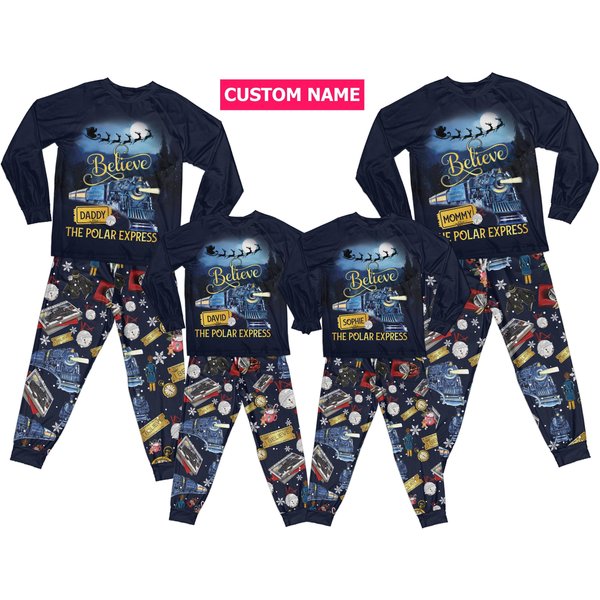 Custom Name Po-Lar Express Family Pajamas Set, Christmas On Po-Lar Express Pajamas-image
