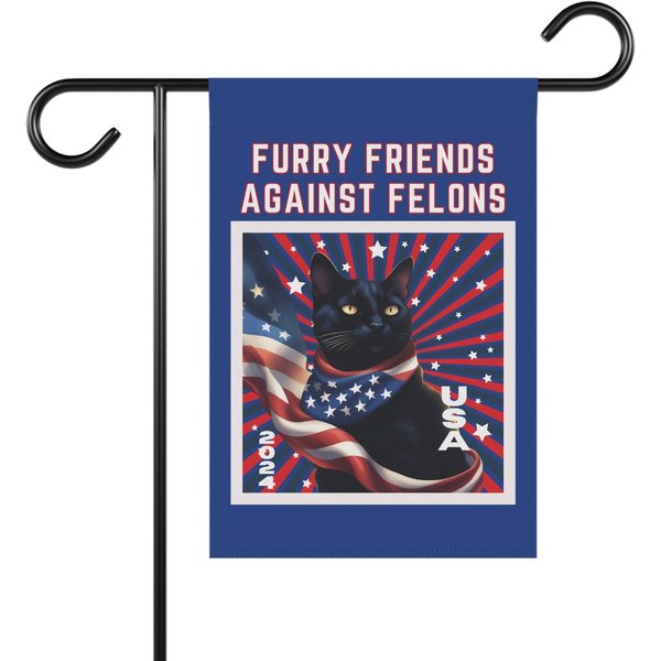 Cat Garden Flag, Black Cat Flag, Furry Friends Against Felons, Harris Walz 2024 Garden Flag