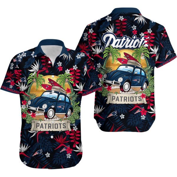New England Hawaii Shirt Car Plam Tree Aloha Shirt, Football Hawaiian Shirt-image