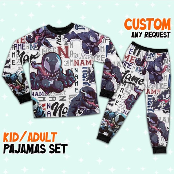 Personalized Name Spidey Man Friends Venom Comic Pajamas, Venom Pajamas Set-image