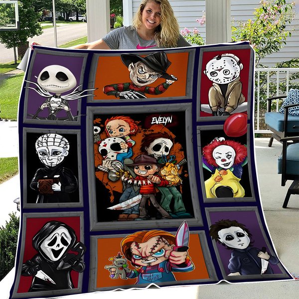 Chibi Horror Movies Fleece Blanket, Personalized Name Blanket, Halloween Blanket-image