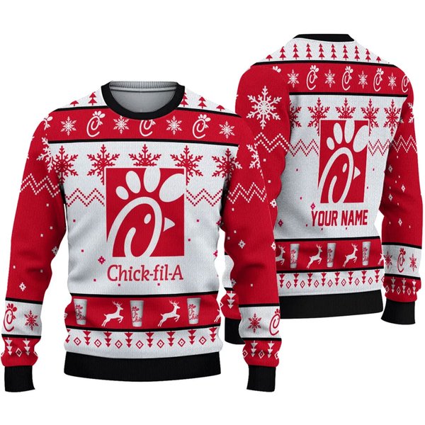 Chick Fil A Ugly Knitted Christmas 3D Sweater-image
