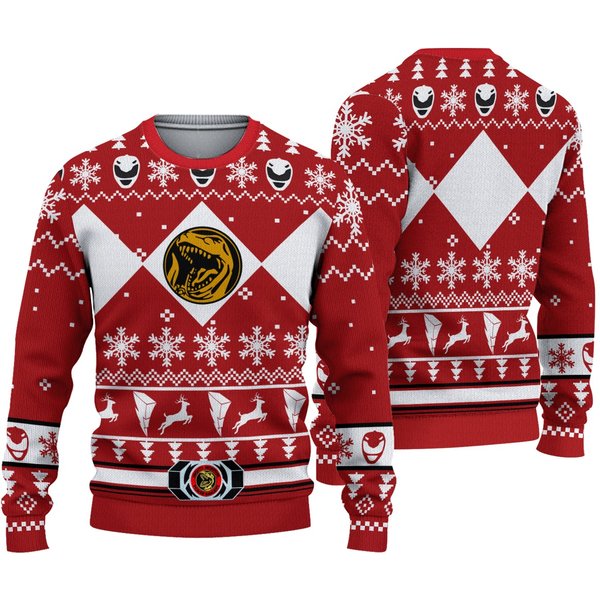Mighty Morphin Red Power Ranger Knitted Ugly Christmas Sweater-image