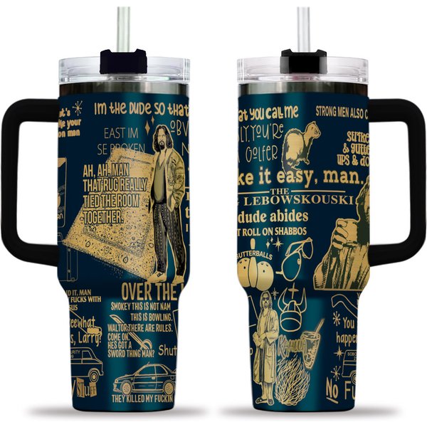 The Big Lebowski The Dude - Tribute 40 Oz Stainless Steel Tumbler - Classic Quotes & Imagery - Spill-resistant Lid
