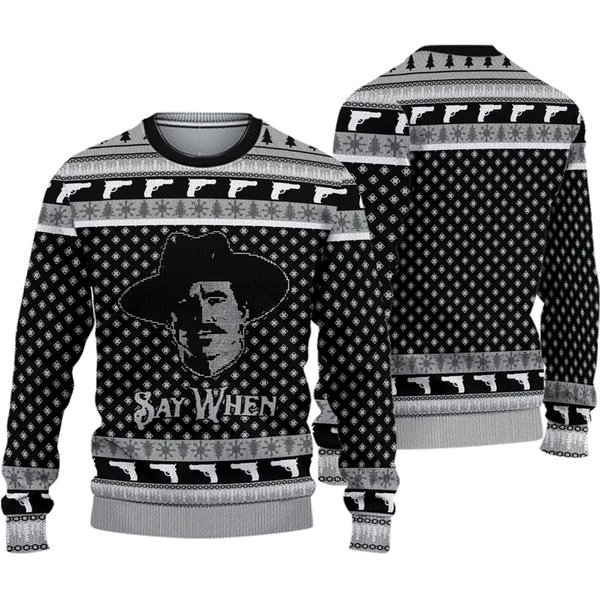 Tombstone Say When Ugly Knitted Christmas 3d Sweater
