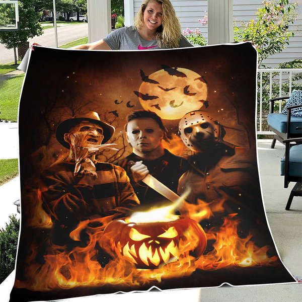 Halloween Horror Movie Michael Freddy Jason Fleece Blanket, Horror Characters Blanket-image