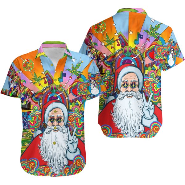 Christmas Hawaiian Shirt Hippie Santa Claus 3D Hawaiian Shirt-image