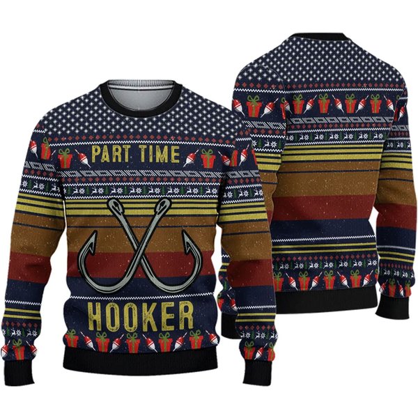 Part Time Hooker Fishing Ugly Knitted Christmas 3D Sweater-image