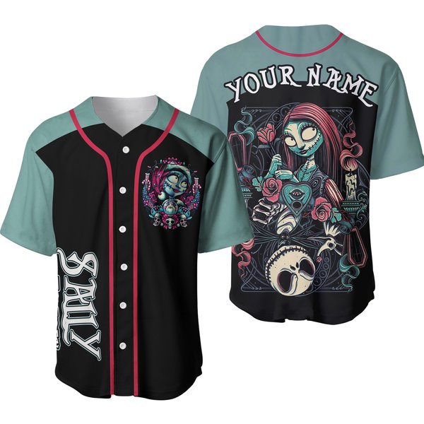 Personalized Halloween Baseball Jersey, Sally Couple Baseball Shirt, Nightmare Before Christmas Sport Jersey Team-image