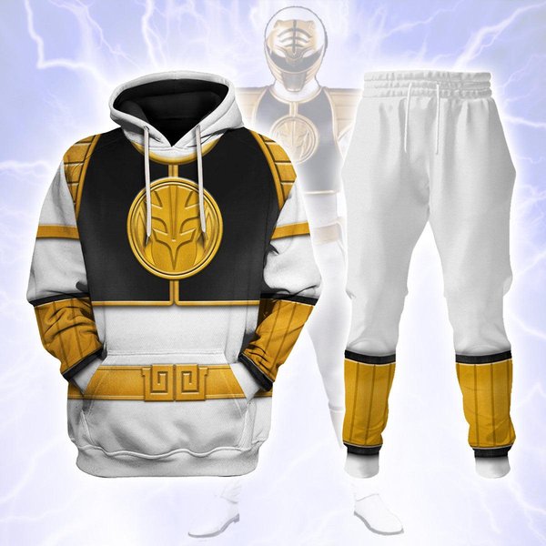 White Ranger Mighty Morphin Hoodies Jogger, Super Hero Custome-image