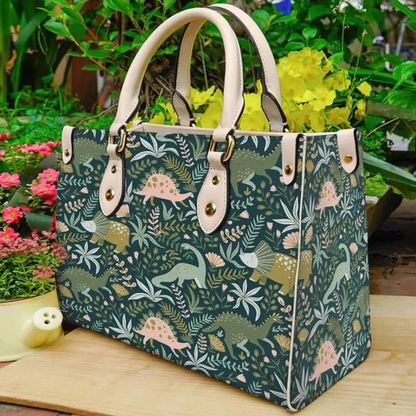 Dinosaur Flower Leather Bag, Dinosaur Park Handbag