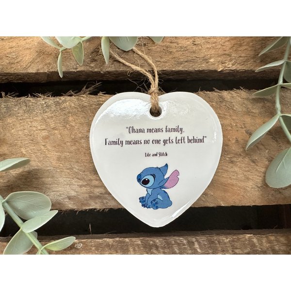 Sweet Ohana Means Family Ceramic Heart Quote Decoration/ Keepsake Ornament Gift
