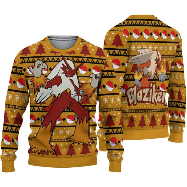 Blaziken Pkm Christmas Ugly Sweater, Anime Ugly Sweater-image