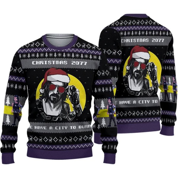 Christmas 2077 He Have A City To Burn Ugly Christmas Sweater-image