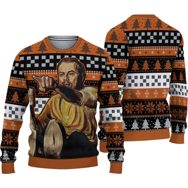 Leonardo Pointing Meme Ugly Christmas Sweater, Leonardo Dicaprio Ugly Christmas 3D Sweater-image