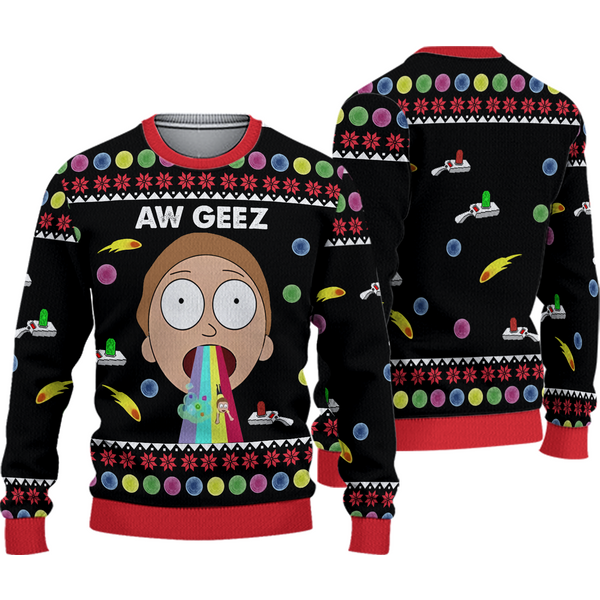Aw Geez Rick And Mortys Christmas Ugly Sweater, Xmas Sweater-image