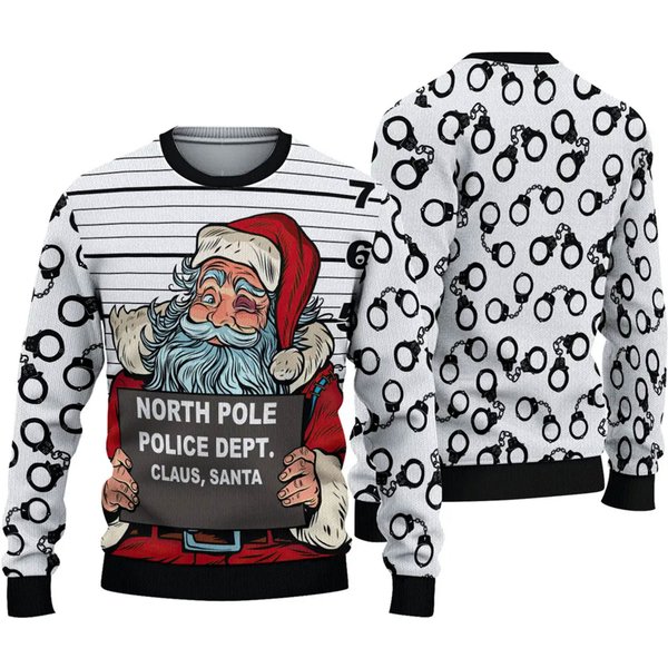 3D Santa Claus Arrested By North Pole Police Ugly Sweater, Christmas Xmas-image